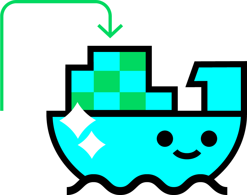 Happy cartoon ship icon that's sailing with clean fuels. A green arrow goes into the ship, symbolizing the zero-emissions fuels.